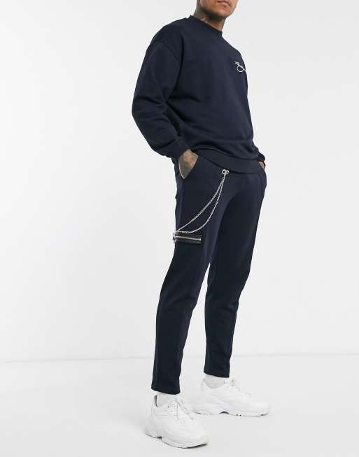 ASOS DESIGN – Marinblått set med dragkedja och kedja, 3 av 3