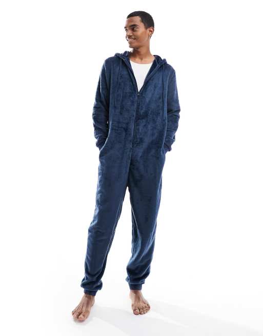 ASOS DESIGN – Marinblå mys-onepiece i fleece