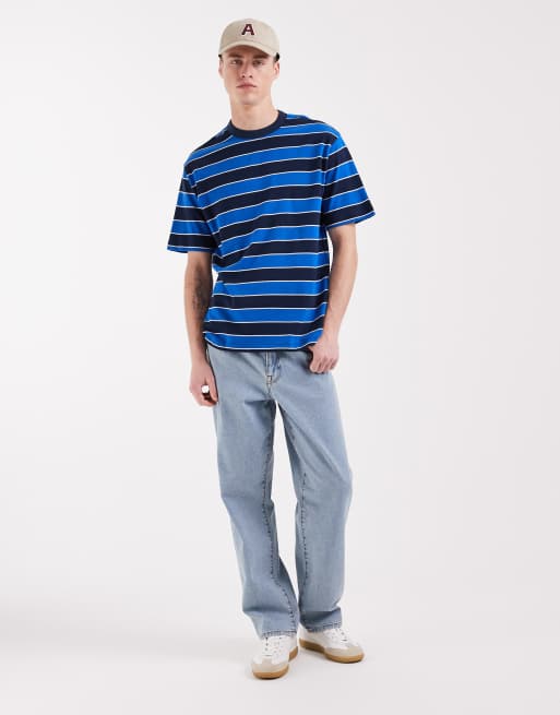 ASOS DESIGN – Marinblå- och blårandig, kraftig t-shirt med avslappnad passform, 2 av 5
