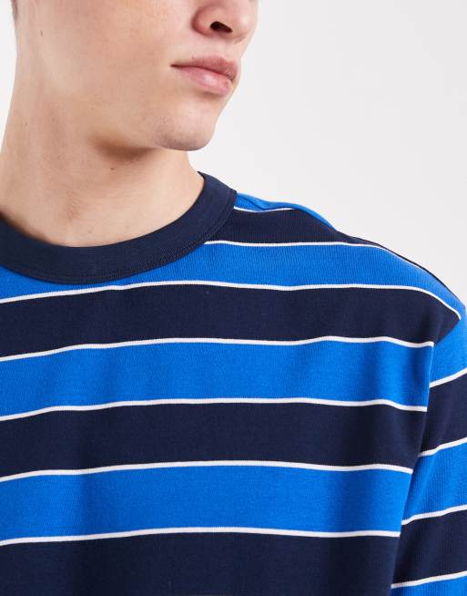 ASOS DESIGN – Marinblå- och blårandig, kraftig t-shirt med avslappnad passform, 3 av 5