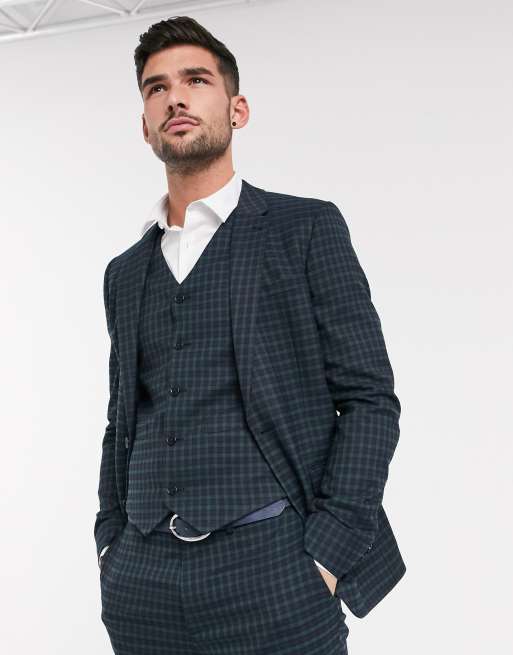  ASOS DESIGN – Marinblå och grön skotskrutig kostym med smal passform, 2 av 4