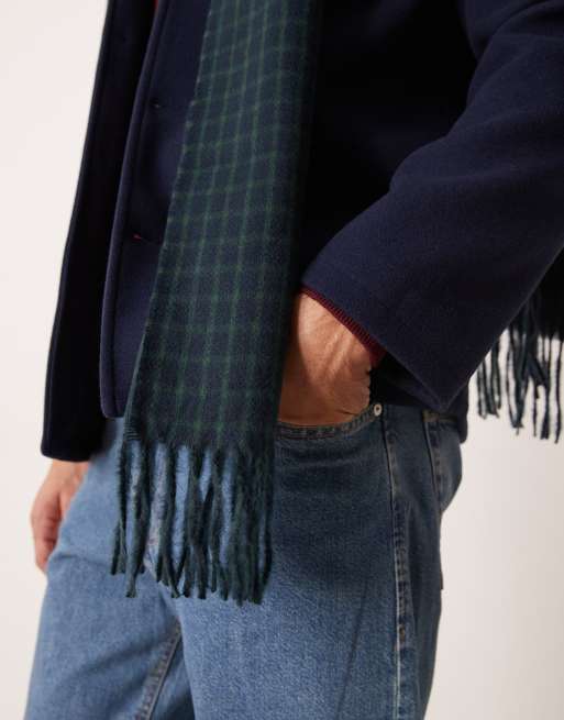ASOS DESIGN – Marinblå och grön, vävt halsduk med hundtandsmönster, 2 av 3