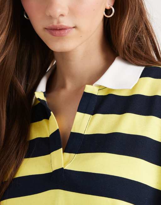 ASOS DESIGN – Marinblå och gulrandig rugbytröja med långa ärmar, 3 av 4