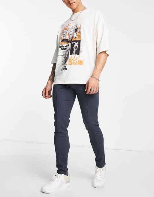 ASOS DESIGN – Marinblå och kakifärgade chinos med extra smal passform och stråveck, 2-pack, 3 av 4