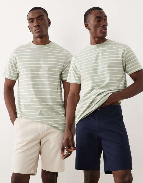 ASOS DESIGN – Marinblå och ljusbeige, smala chino-shorts, 2-pack - view 1