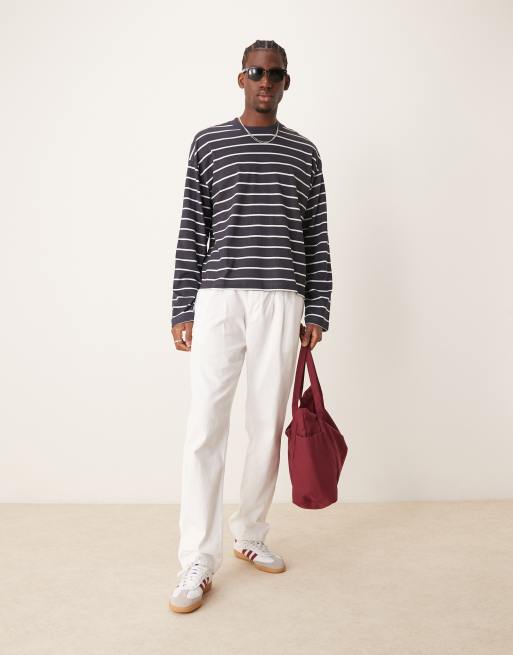 ASOS DESIGN – Marinblå och vitrandig t-shirt i boxig oversize passform med långa ärmar, 4 av 4
