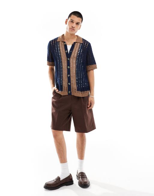 ASOS DESIGN – Marinblå, pointellestickad pikétröja med knäppning, 4 av 4