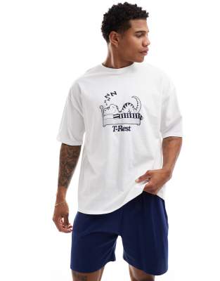 ASOS DESIGN – Marinblå pyjamas med "T-Rest"-text - view 1