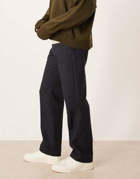 ASOS DESIGN – Marinblå, raka finbyxor i ullmix - view 1