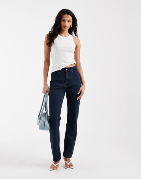 ASOS DESIGN – Marinblå raka jeans i 90-talsstil med tvättad finish - view 1