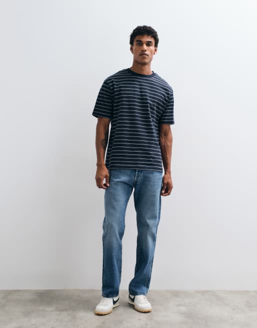 ASOS DESIGN – Marinblå, randig och kraftig t-shirt med avslappnad passform, 2 av 5