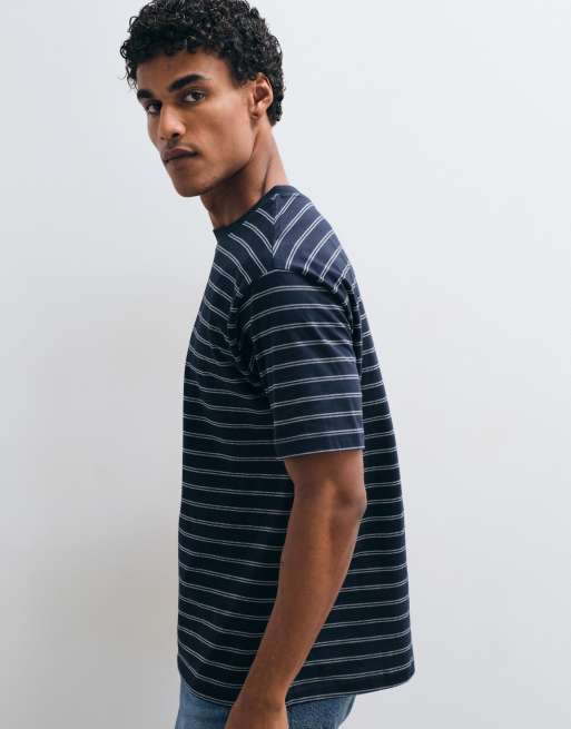 ASOS DESIGN – Marinblå, randig och kraftig t-shirt med avslappnad passform, 4 av 5