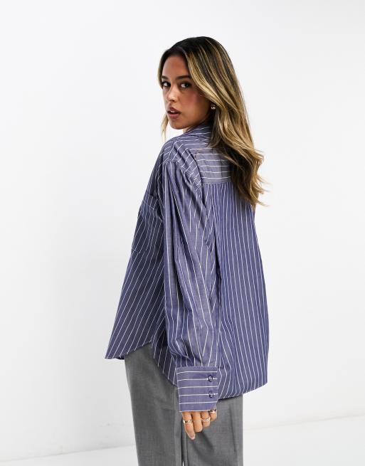 ASOS DESIGN – Marinblå, randig skjorta i oversize, 4 av 4
