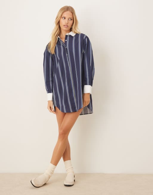 ASOS DESIGN – Marinblå, randig skjortklänning i minilängd med rundad nederkant, 2 av 4