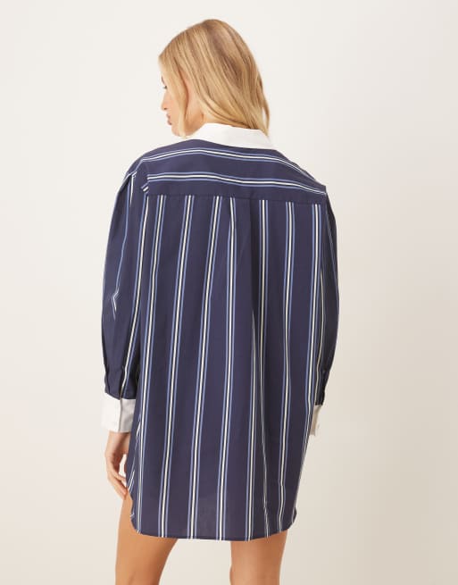 ASOS DESIGN – Marinblå, randig skjortklänning i minilängd med rundad nederkant, 3 av 4