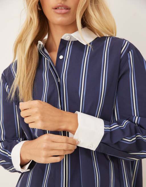 ASOS DESIGN – Marinblå, randig skjortklänning i minilängd med rundad nederkant, 4 av 4
