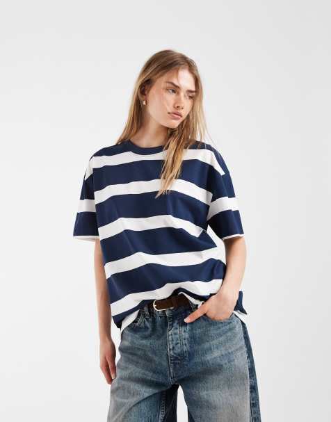 ASOS DESIGN – Marinblå, randig t-shirt i oversize - view 1