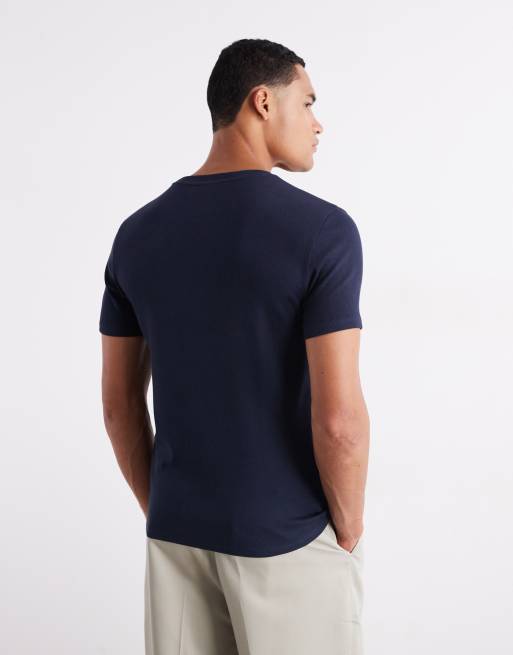 ASOS DESIGN – Marinblå, ribbad, enkel t-shirt i muscle fit, 3 av 6