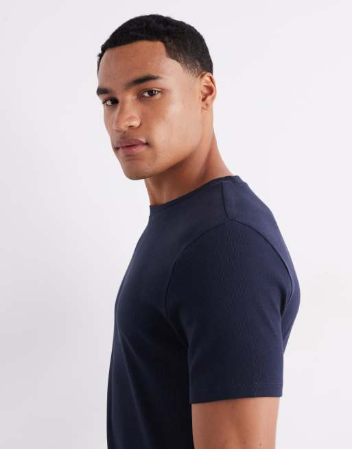 ASOS DESIGN – Marinblå, ribbad, enkel t-shirt i muscle fit, 4 av 6