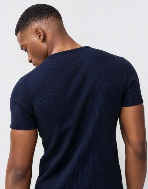 ASOS DESIGN – Marinblå, ribbad, superkraftig t-shirt i muscle fit, 10 av 10