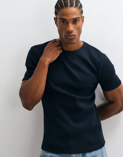 ASOS DESIGN – Marinblå, ribbad, superkraftig t-shirt i muscle fit, 3 av 7