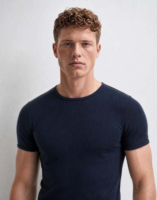 ASOS DESIGN – Marinblå, ribbad, superkraftig t-shirt i muscle fit, 6 av 7
