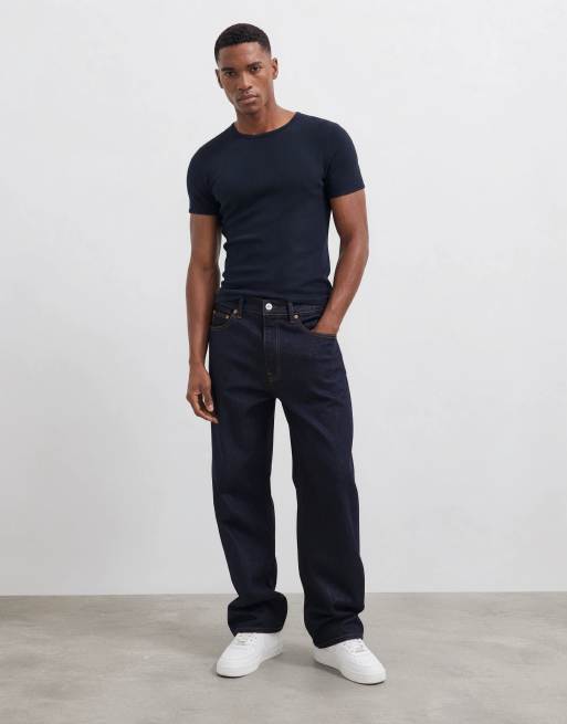 ASOS DESIGN – Marinblå, ribbad, superkraftig t-shirt i muscle fit, 9 av 10