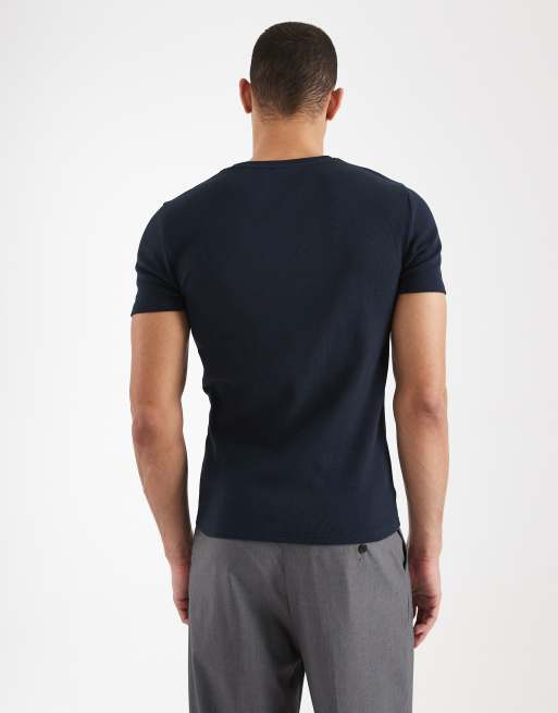 ASOS DESIGN – Marinblå, ribbad t-shirt i muscle fit med sprund  , 3 av 5