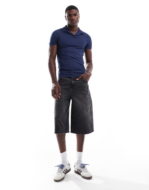 ASOS DESIGN – Marinblå, ribbad, texturerad pikétröja i muscle fit - view 1