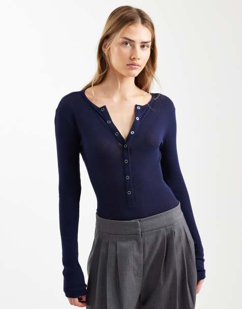 ASOS DESIGN – Marinblå, skir body med tryckknappar - view 1