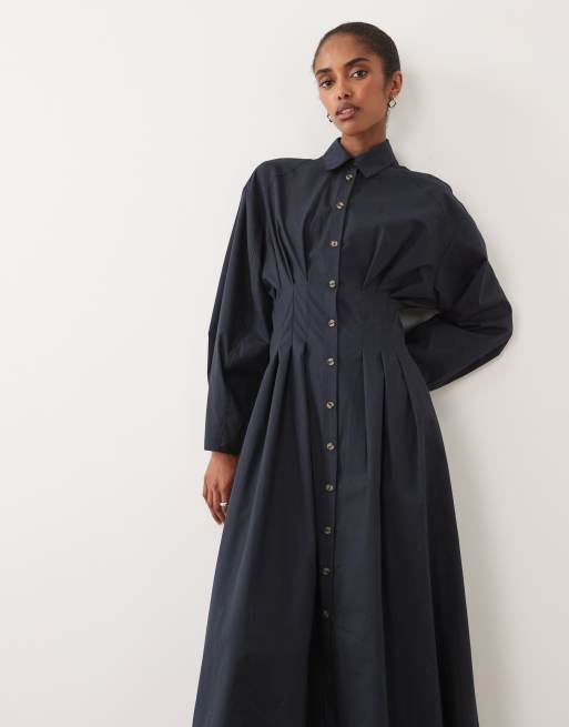 ASOS DESIGN – Marinblå skjortklänning i maxilängd med indragen detalj, 4 av 4