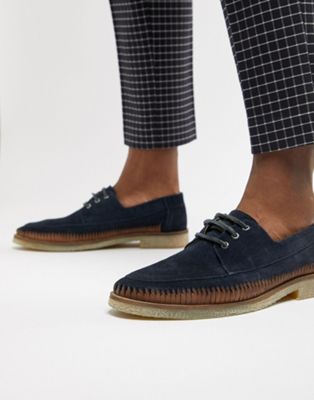 ASOS DESIGN – Marinblå skor av mockaskinn med snörning och vävd detalj av skinn