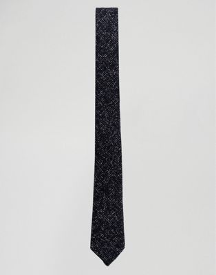 ASOS DESIGN – Marinblå, smal och rutig slips i texturerad nepp