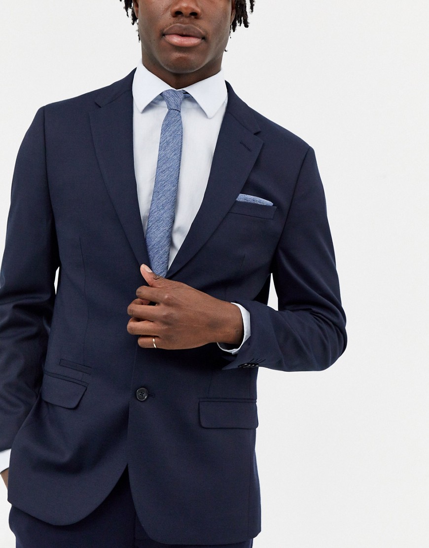 ASOS DESIGN – Marinblå smal slips och bröstnäsduk i strukturerat tyg