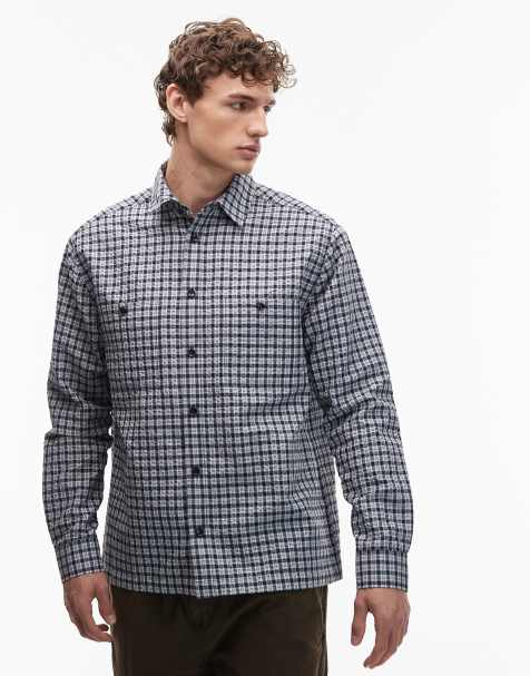 ASOS DESIGN – Marinblå, smårutig skjorta med avslappnad passform och fickor - view 1