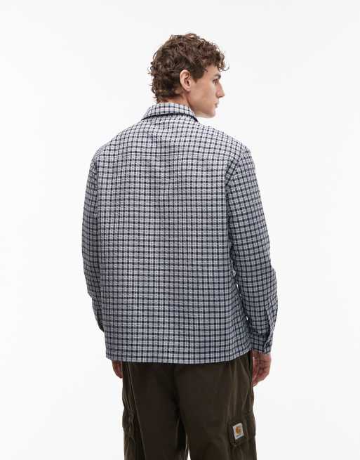 ASOS DESIGN – Marinblå, smårutig skjorta med avslappnad passform och fickor, 3 av 5