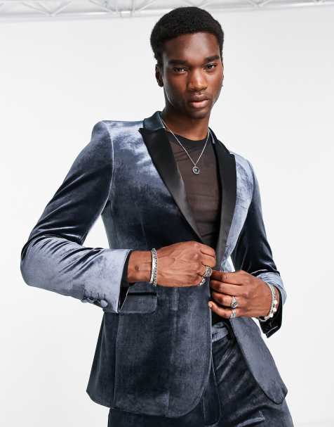 ASOS DESIGN – Marinblå smokingjacka i sammet med supersmal passform - view 1