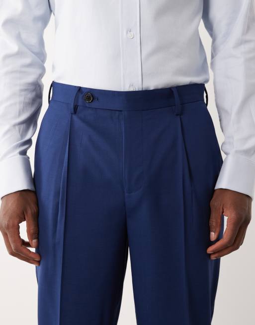 ASOS DESIGN – Marinblå, somriga kostymbyxor i 100% ull med avsmalnande passform, del av kostym, 4 av 5