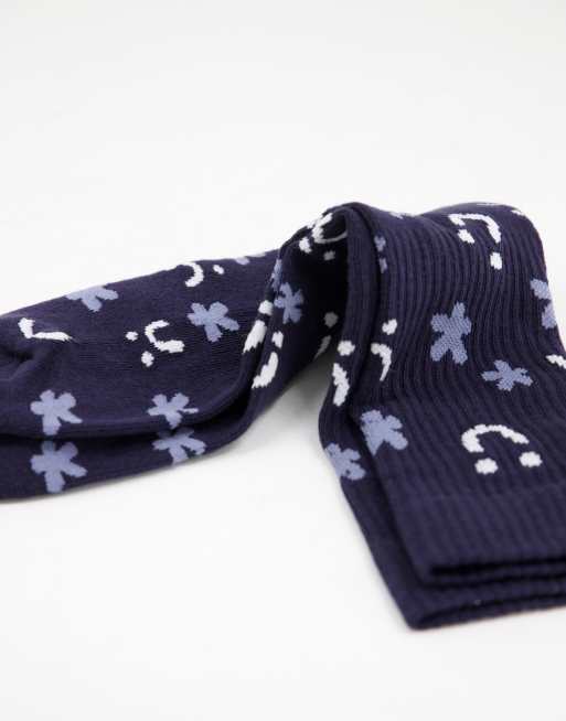 ASOS DESIGN – Marinblå sportstrumpor med blommor och glada ansikten, 2 av 4