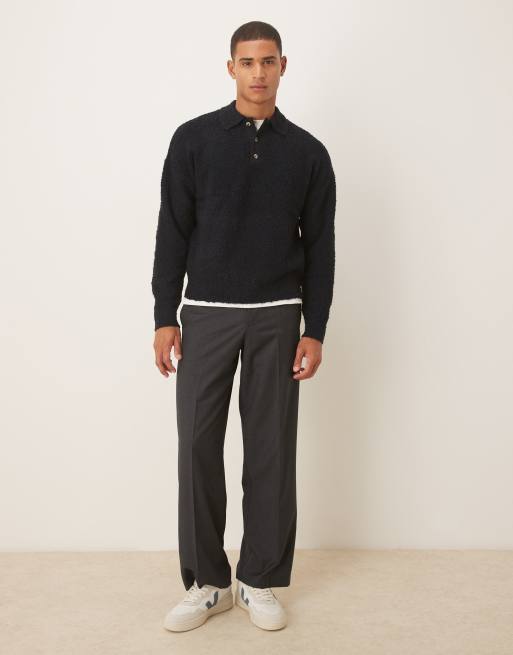 ASOS DESIGN – Marinblå, stickad, avslappnad pikétröja i bouclé, 2 av 5