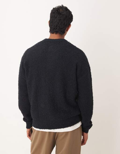 ASOS DESIGN – Marinblå, stickad kofta i bouclé med avslappnad passform och rund halsringning, 3 av 5