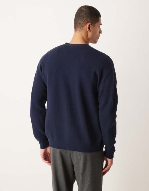 ASOS DESIGN – Marinblå, stickad kofta i relaxed fit med v-ringning, 3 av 5