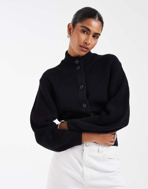 ASOS DESIGN – Marinblå, stickad kofta med ståkrage - view 1