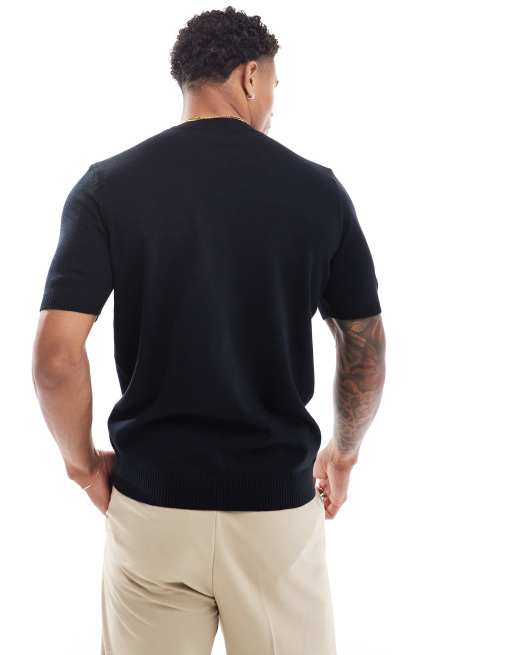 ASOS DESIGN – Marinblå, stickad T-shirt med korta ärmar, del av set, 4 av 4