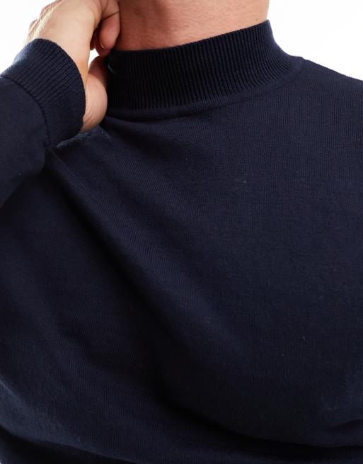 ASOS DESIGN – Marinblå stickad tröja i bomull med halvpolokrage och muscle fit, 4 av 4
