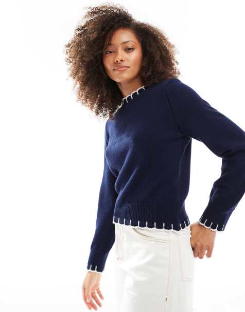 ASOS DESIGN – Marinblå, stickad tröja med langettsömmar - view 1