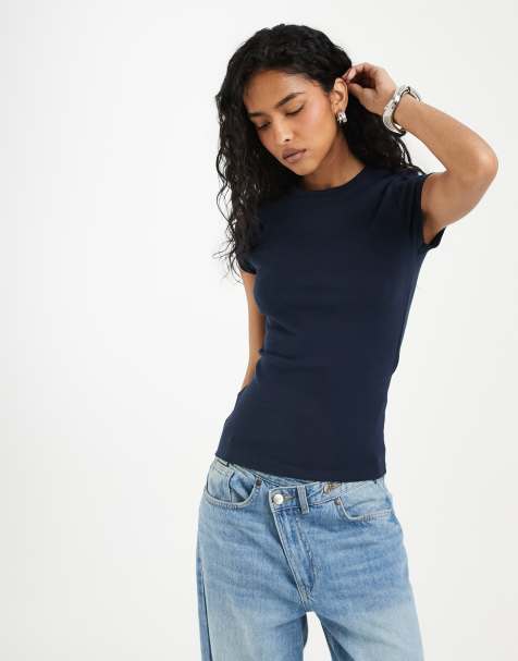 ASOS DESIGN – Marinblå, stilren t-shirt med korta ärmar och krympt passform - view 1