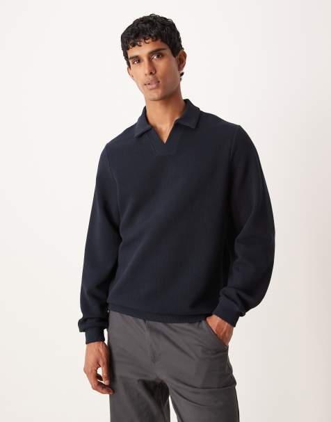 ASOS DESIGN – Marinblå, strukturerad sweatshirt med sprund vid halsen - view 1