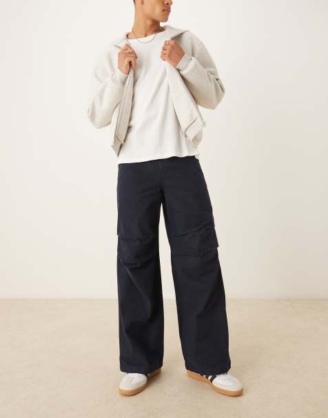 ASOS DESIGN – Marinblå, superbaggy byxor med knäveck - view 1