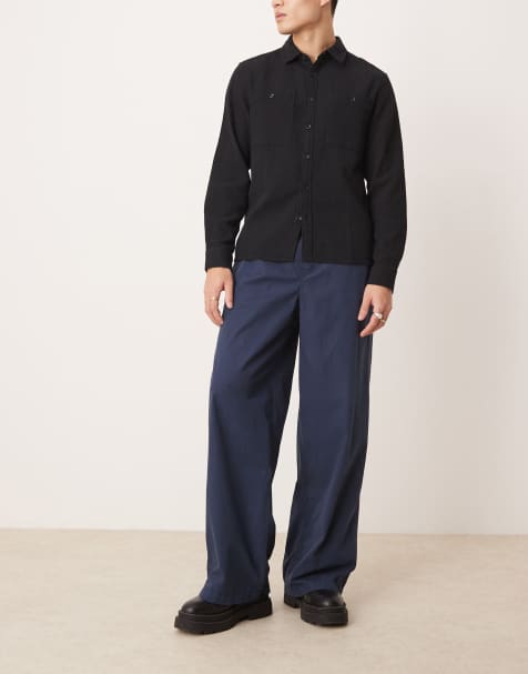 ASOS DESIGN – Marinblå, superbaggy byxor med resårmidja - view 1